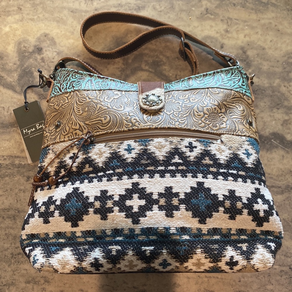 Myra Bag Handmade Brave Shoulder Bag Upcycled Canvas & Cowhide Leather N…